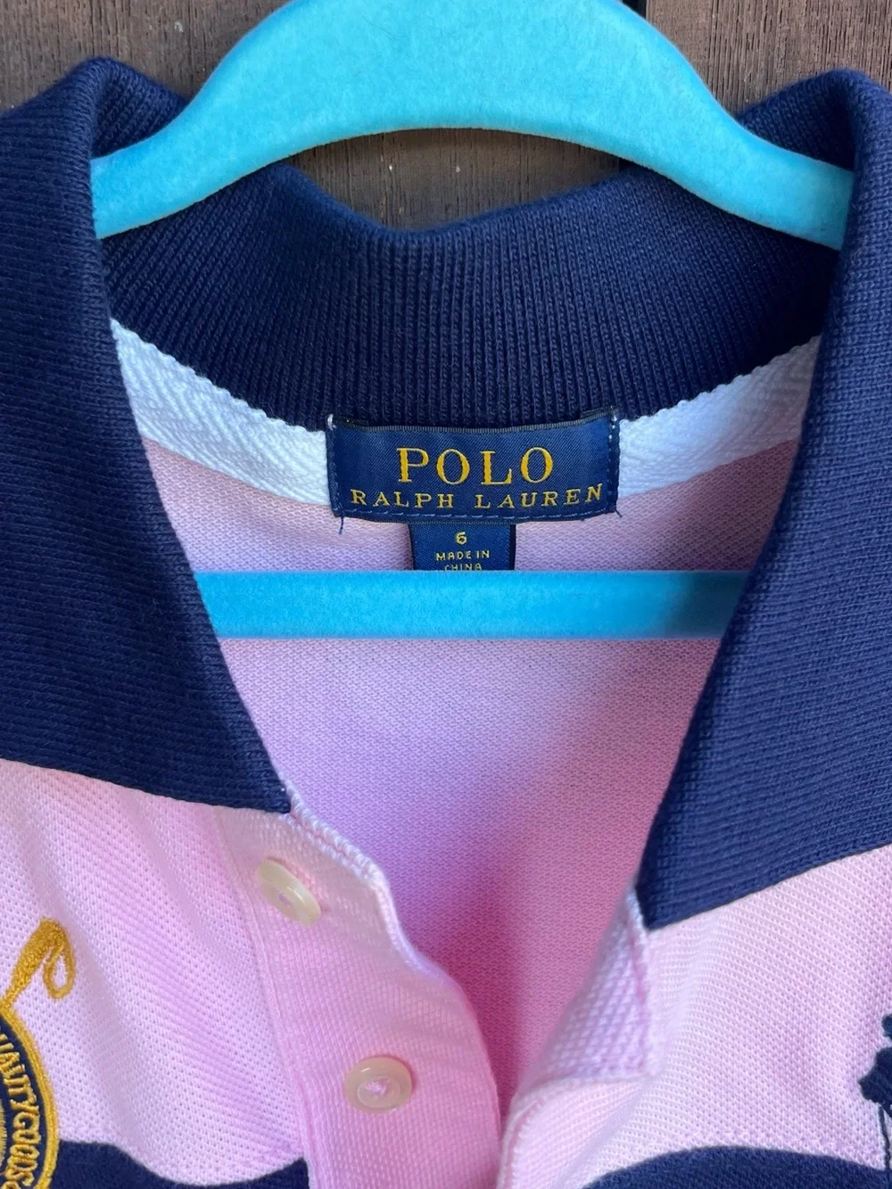 Polo Ralph Lauren Big Pony size 6 polo shirt, pink, and blue